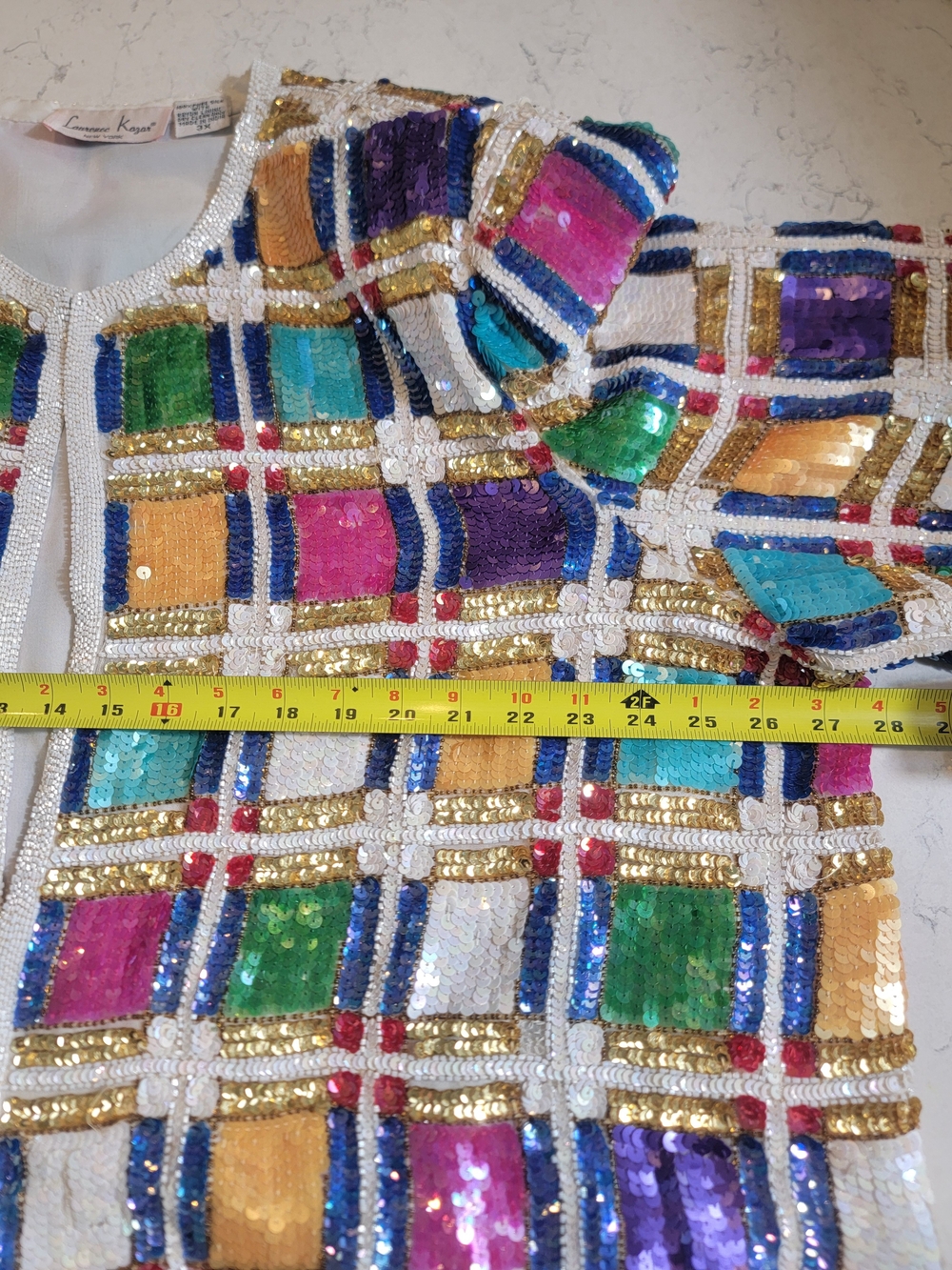 Vintage 80s Laurence Kazar 3X Silk Multicolor Sequin Beaded Jacket Dolly chic - Picture 14 of 15